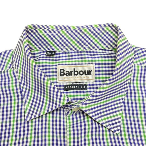 Barbour Regular Fit Purple Green Check Cotton Button Down Shirt - Picture 2 of 10